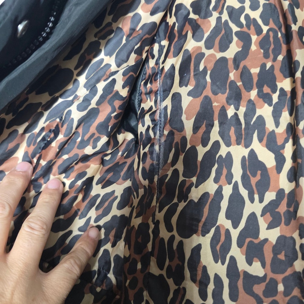 Betsey Johnson Black Puffer Coat Faux Fur Hood Leopard Lining Down Fill Size M - Picture 13 of 13